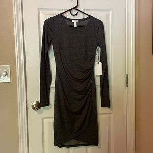 XS charcoal grey heather long sleeve bodycon dress